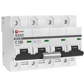 Выключатель автоматический 100А 4П четырехполюсный характеристика C 10kA ВА 47-100 Basic mcb47100-4-100C-bas EKF от поставщика КабельСпецСтрой