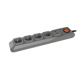 Cетевой фильтр 4 розеток LUX 3 м (Пвс 3*0,75) с/з серый 1USB(1A) 10А UL-00001761 S-GSL5-3U от поставщика КабельСпецСтрой