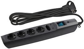 Сетевой фильтр 2 метра 5 гнезд/розеток 2xUSB с заземлением 3x0,75мм2, со шторками с выключателем черный, SFU-5es-2m-B, ЭРА от поставщика КабельСпецСтрой